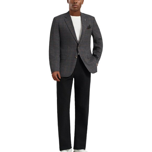Grey Textured Windowpane Notch Lapel Slim Fit Tazzio Men's Jacket - Picture 2 of 4